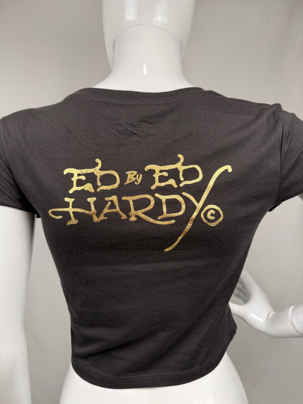 Ed Hardy Black Tee with Gold Logo and Red, Blue Tattoo Graphic - Picture 2 of 5